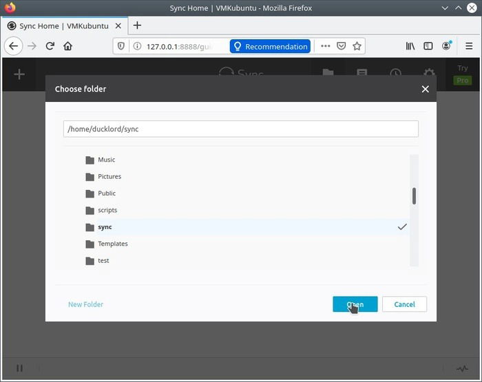 Выбор папки для синхронизации