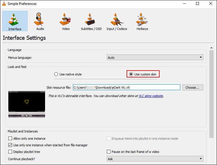 Настройка custom skin в VLC