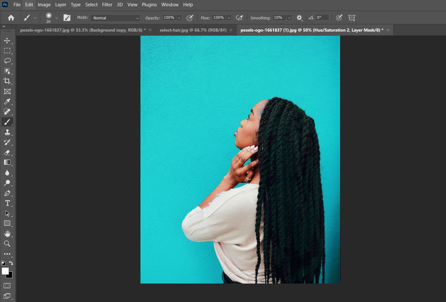 Выбор инструмента кисть в Photoshop
