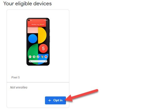 Нажмите «Opt In» на странице с устройством.