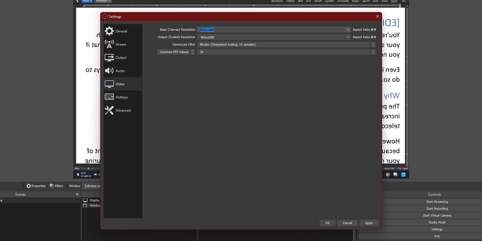 Changing OBS Base Resolution