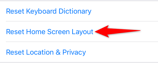 Выберите опцию для сброса макета экранов «Домой».