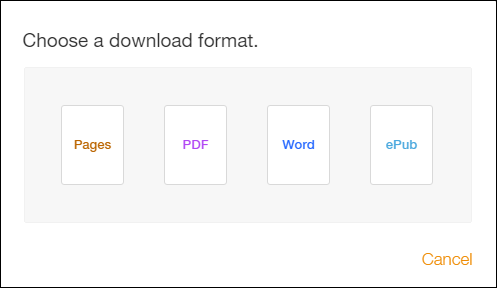 Выбор формата при скачивании копии из iCloud Pages