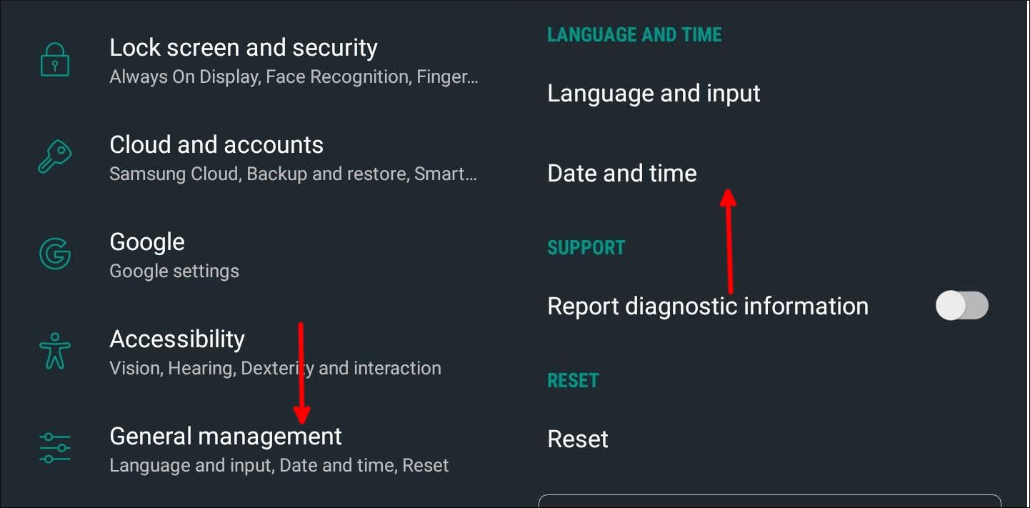 Экран даты и времени на Samsung