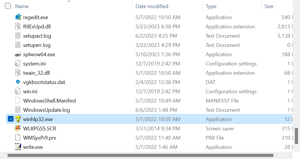 Удаление winhlp.exe и winhlp32.exe в Проводнике