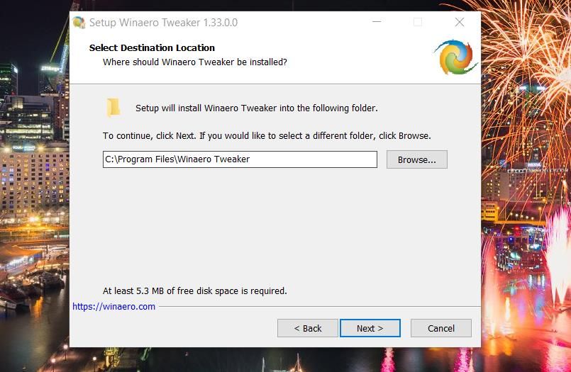Окно установки Winaero Tweaker