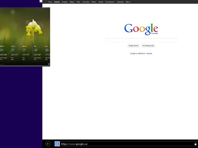 Приложение, закреплённое сбоку экрана, отображает компактный интерфейс