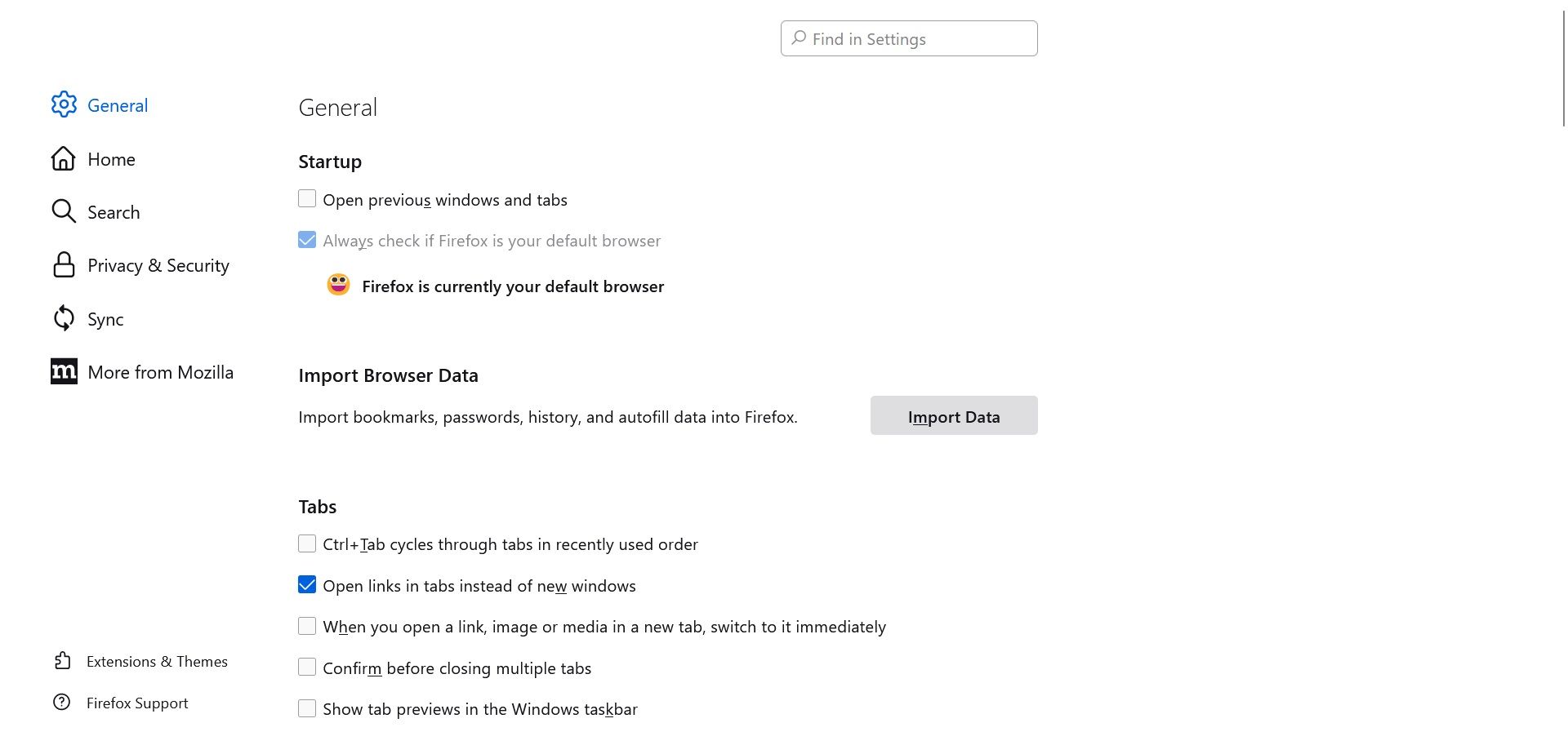 Основные настройки Firefox