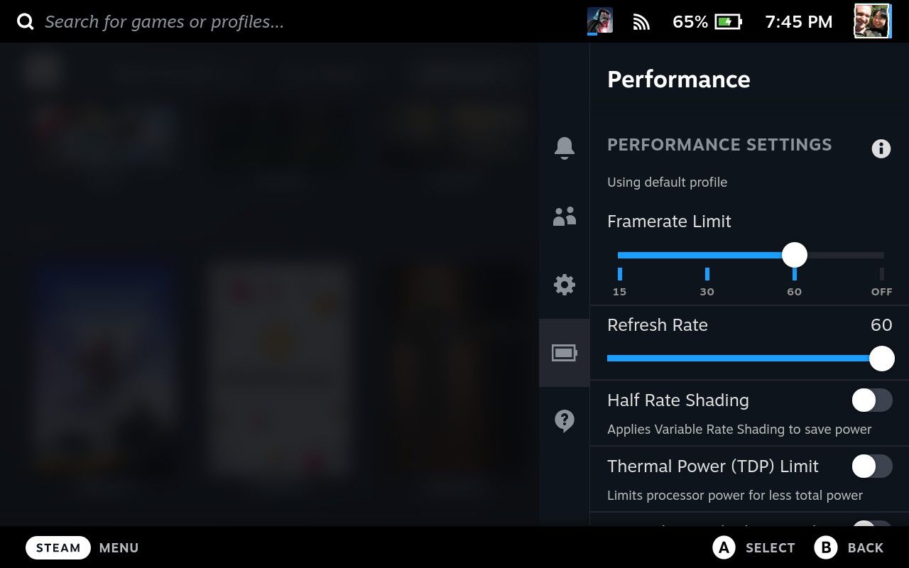 Настройка лимита частоты кадров в Steam Deck