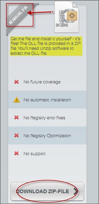 Кнопка загрузки ZIP с файлом msvcr100.dll на странице загрузки