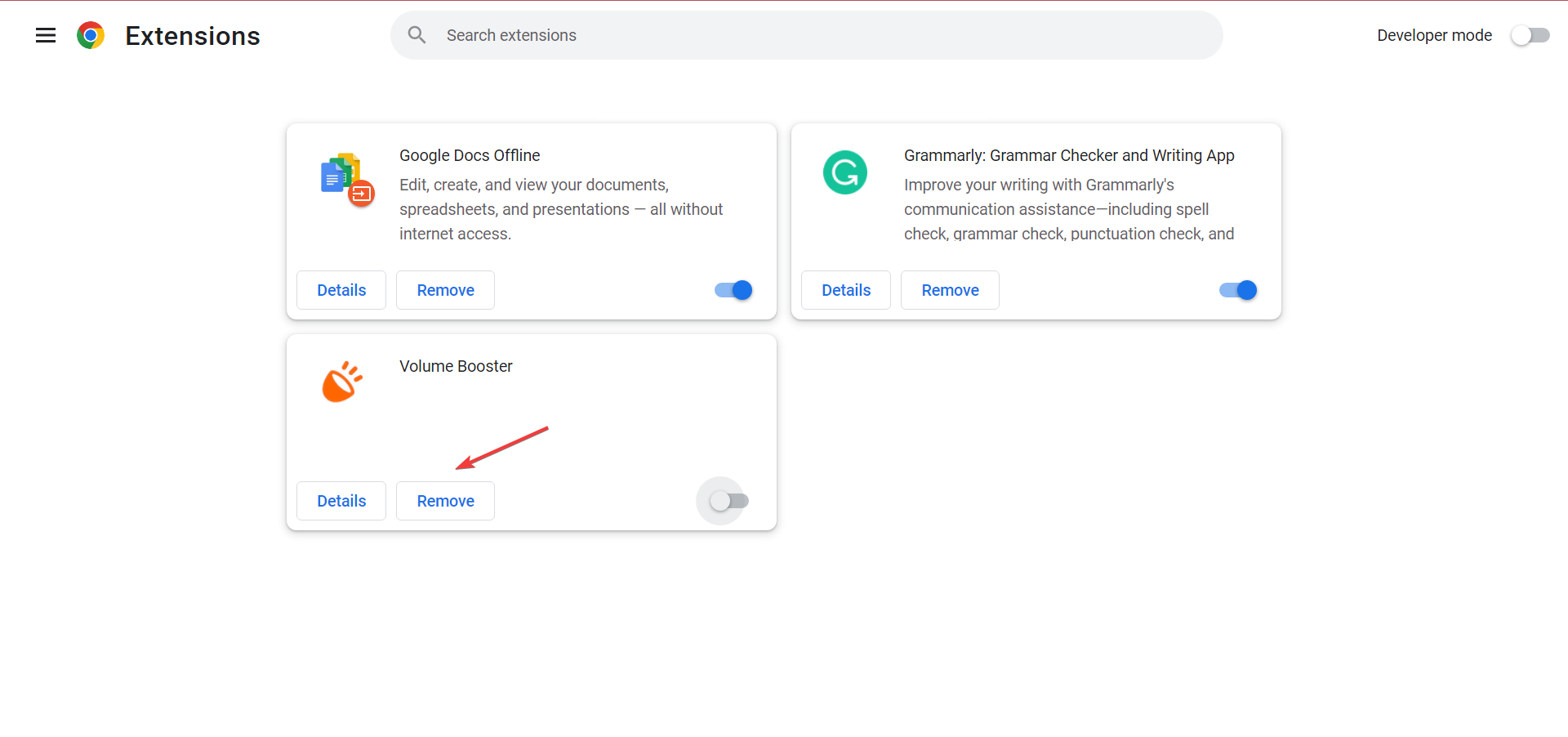 Кнопка «Удалить» для расширения в Chrome