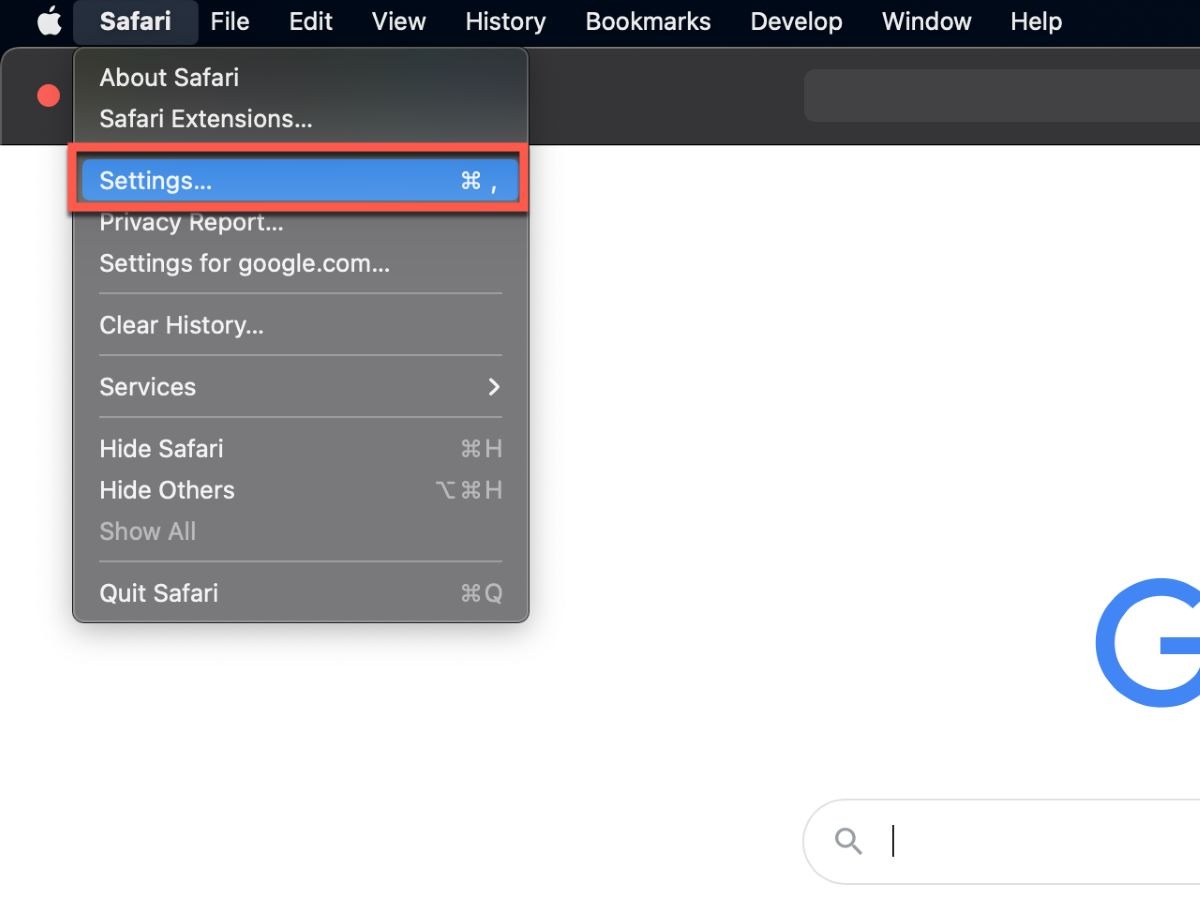Открыть настройки Safari