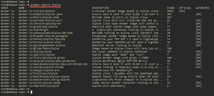 Пример результата podman images