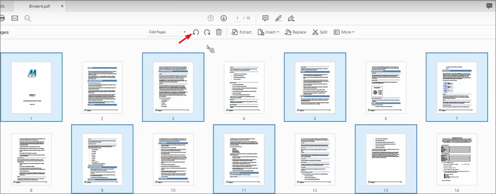Кнопки поворота страниц в Adobe Acrobat