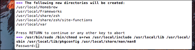 Скриншот установки Homebrew через терминал