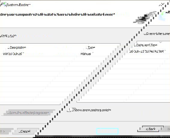 Окно восстановления системы