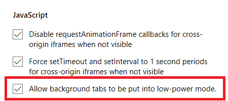 Режим низкого энергопотребления для фоновых вкладок