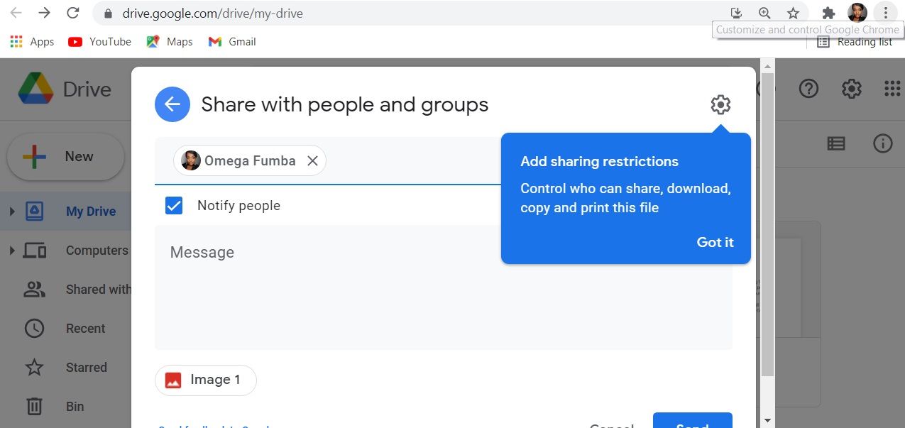 Изображение: окно настроек общего доступа в Google Drive