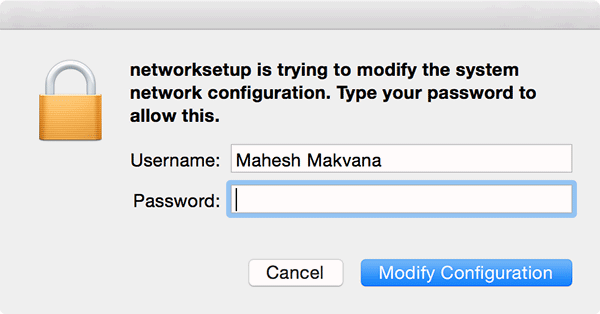 Запрос прав администратора для изменения конфигурации сети