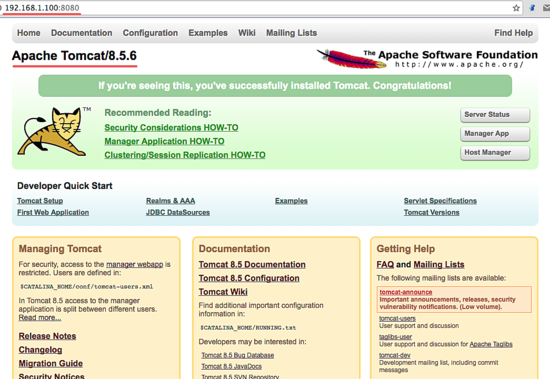 Стартовая страница Apache Tomcat