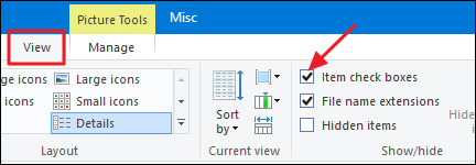 Флажки для выбора файлов в Проводнике