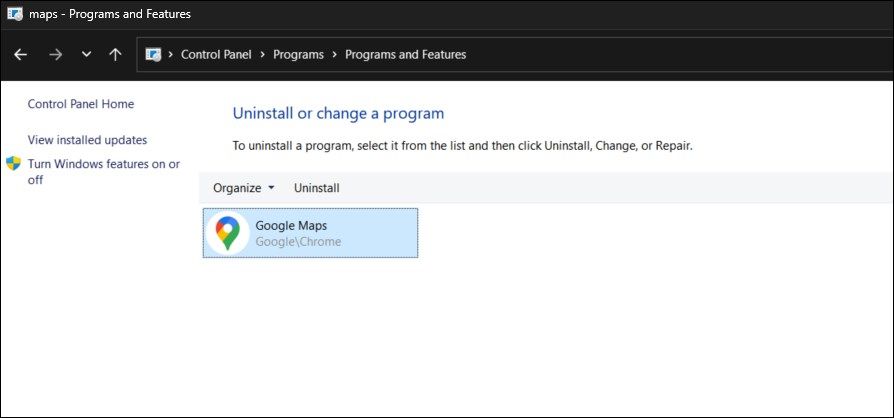 Удаление ярлыка Google Maps, созданного через Chrome