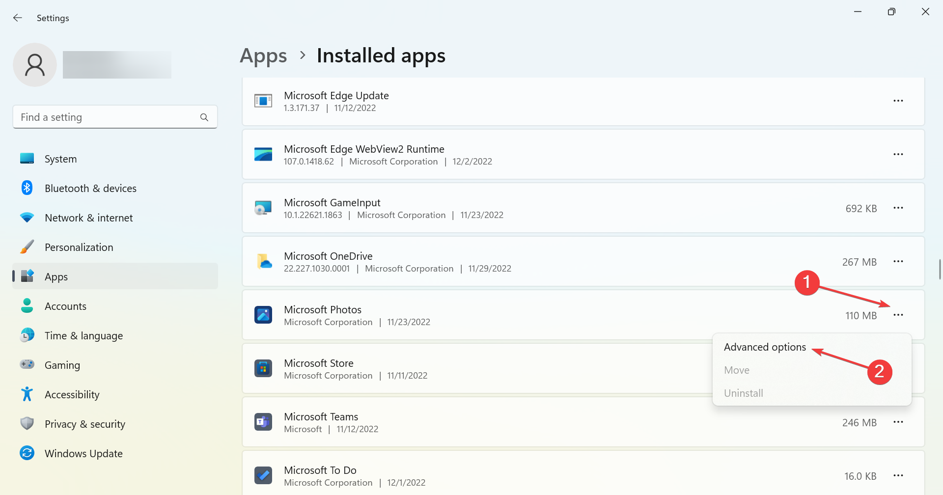 Окно «Дополнительные параметры» приложения Microsoft Photos с кнопкой сброса