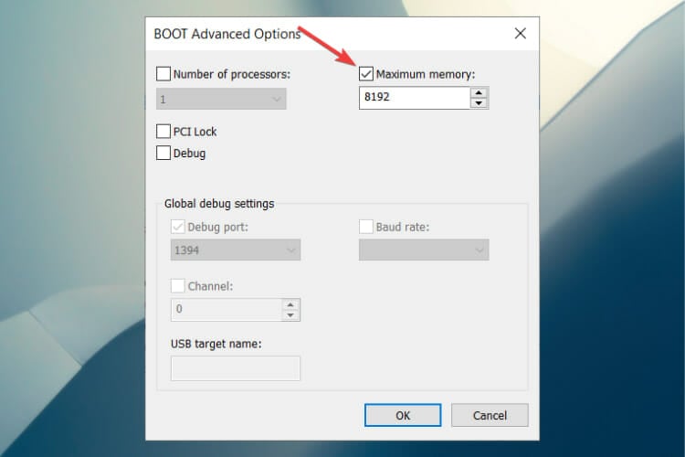 Поле ввода максимальной памяти