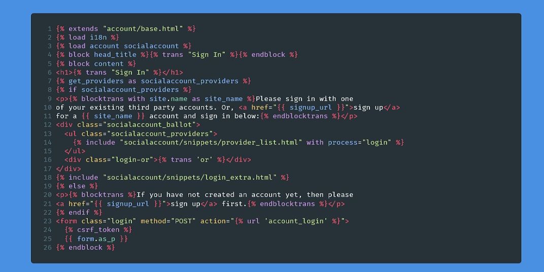 Фрагмент кода шаблона входа django-allauth по умолчанию
