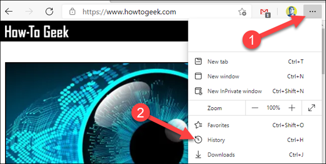 Откройте меню и выберите История