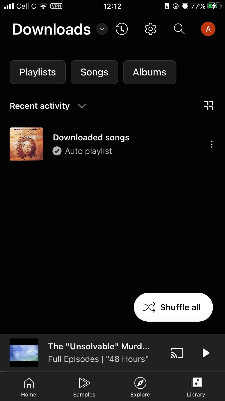 страница загрузок YouTube Music на мобильном устройстве
