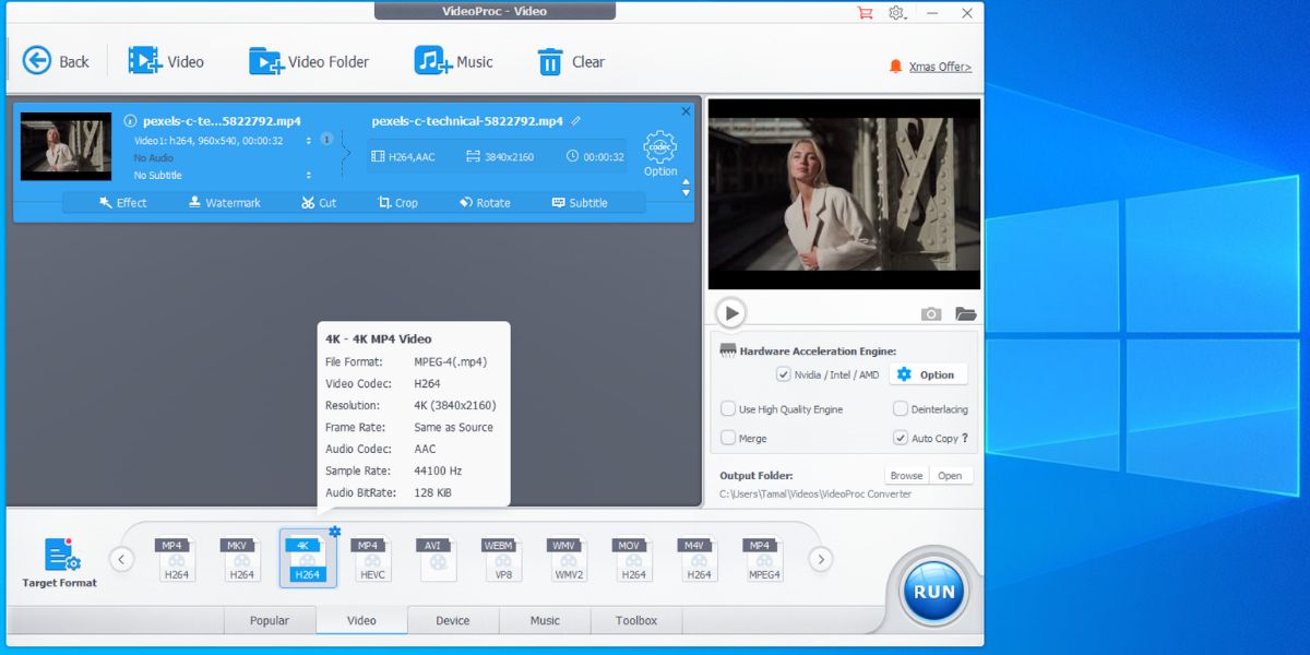 VideoProc: добавление профиля 4K