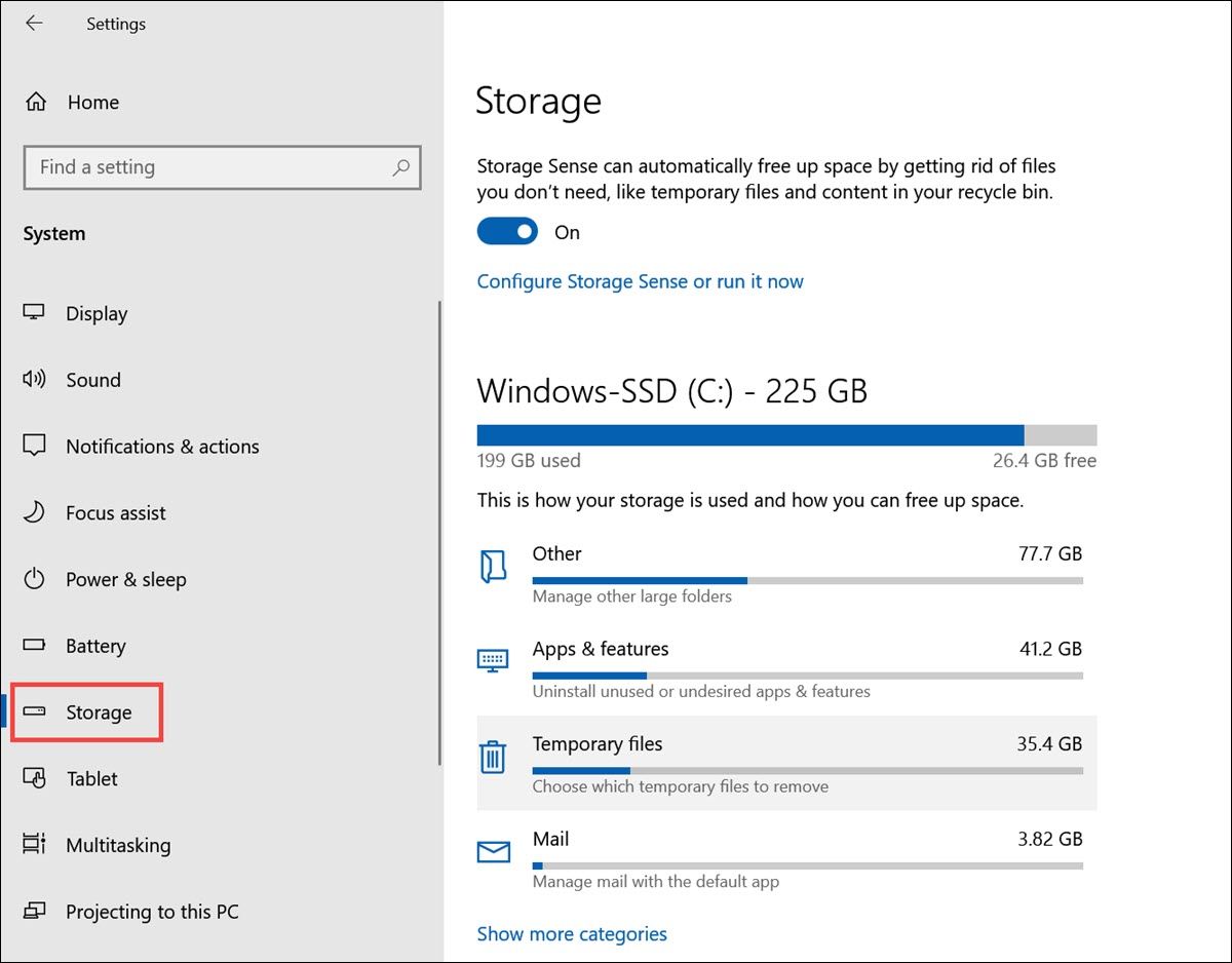 Настройки Хранилища в Windows