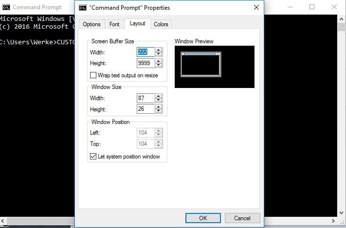 Настройка цвета текста и фона в Command Prompt