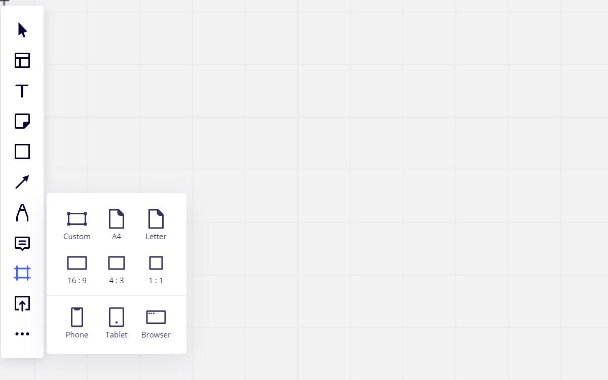 Пустая доска и панель с опциями фрейма