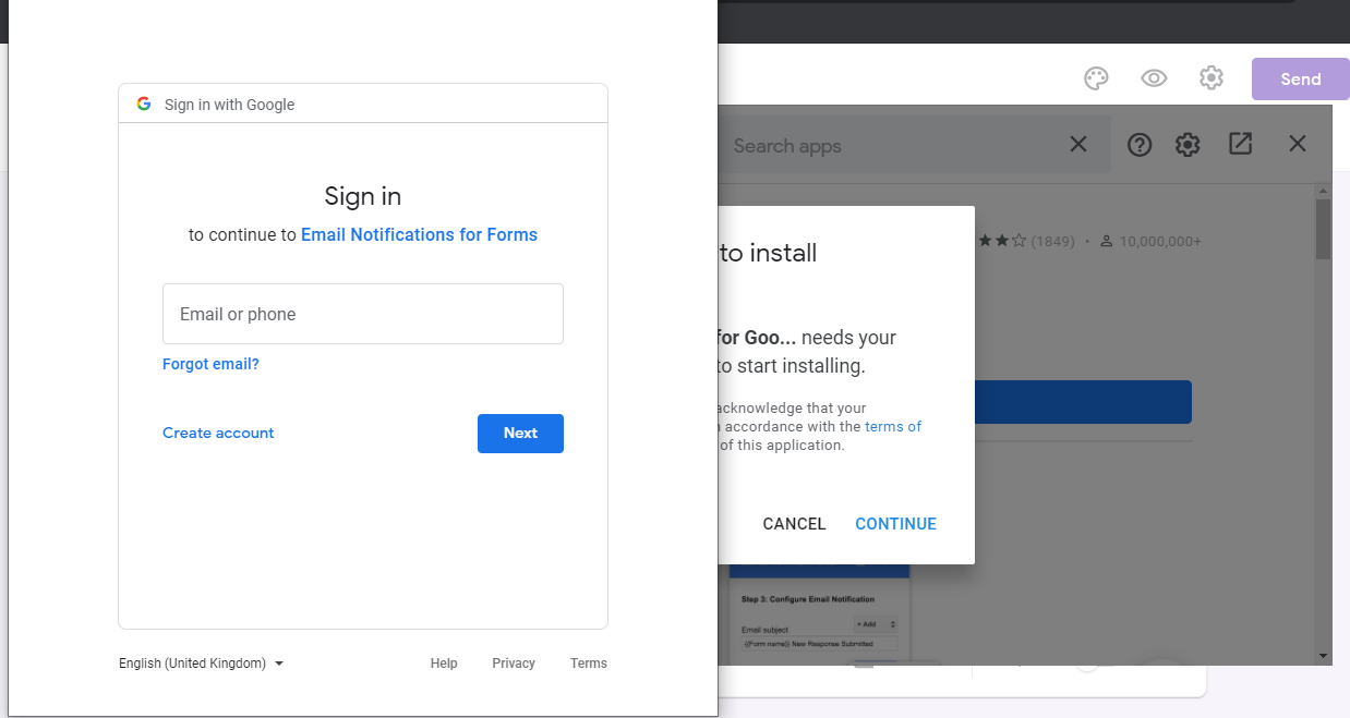 Подключение аккаунта Gmail в дополнении уведомлений