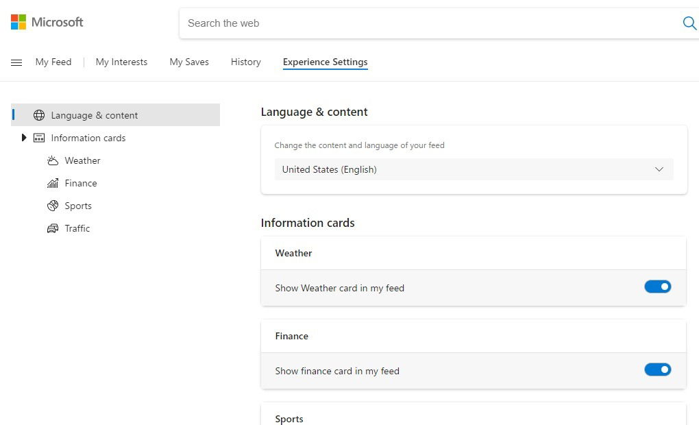 Настройки опыта для карточек в ленте