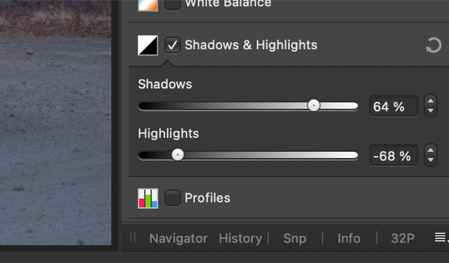 Регулировка теней и светов в Affinity Photo