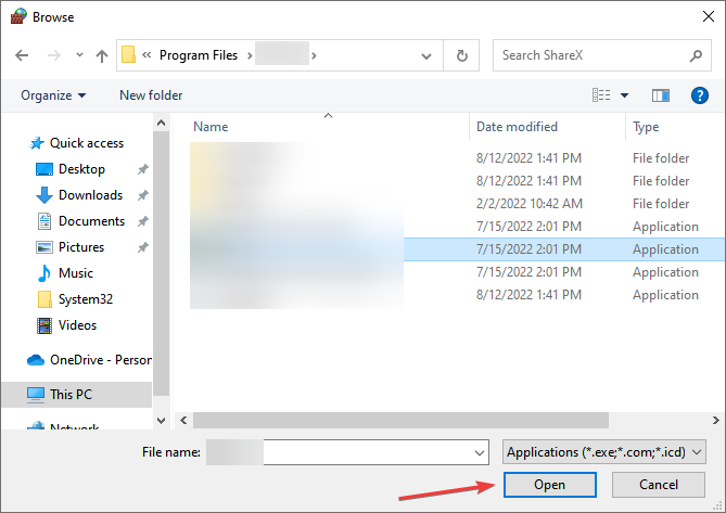 Выбор исполняемого файла игры