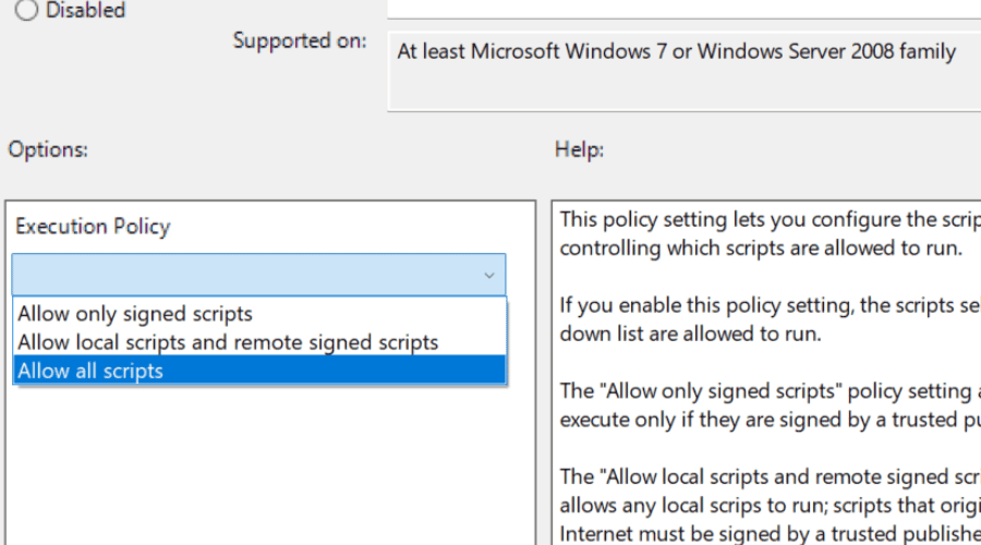 Опция разрешить все скрипты в редакторе групповой политики