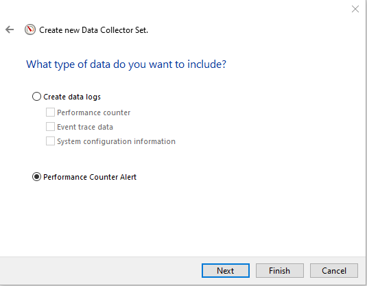Выбор Performance Counter Alert для Data Collector Set