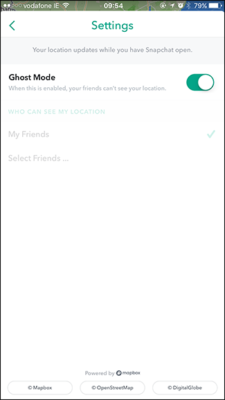 Переключатель Ghost Mode в положении включено