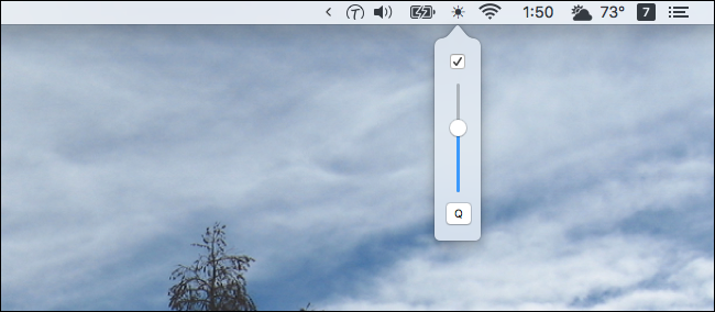 Иконка NightShifter в строке меню и интерфейс регулировки