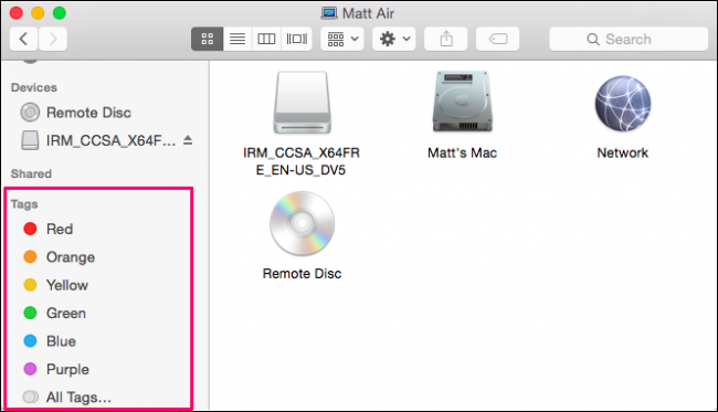 Finder с метками в боковой панели