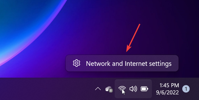 Настройки сети в панели задач