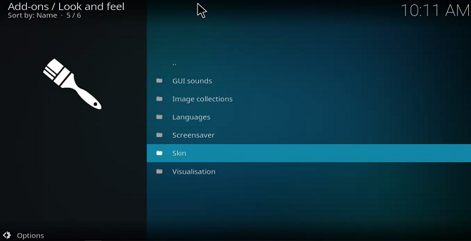 Меню скачивания скина в Kodi