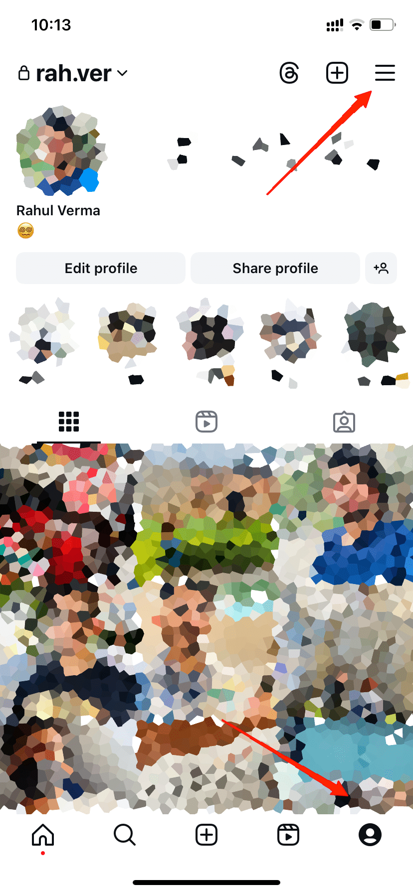 Меню аккаунта в правом верхнем углу приложения Instagram