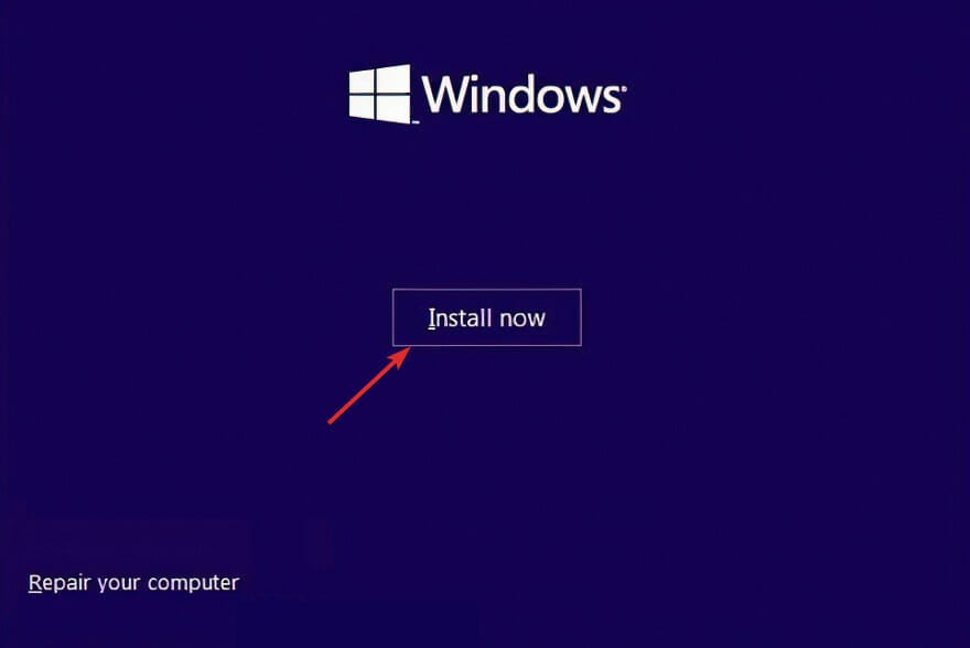 Окно установки Windows — начать установку