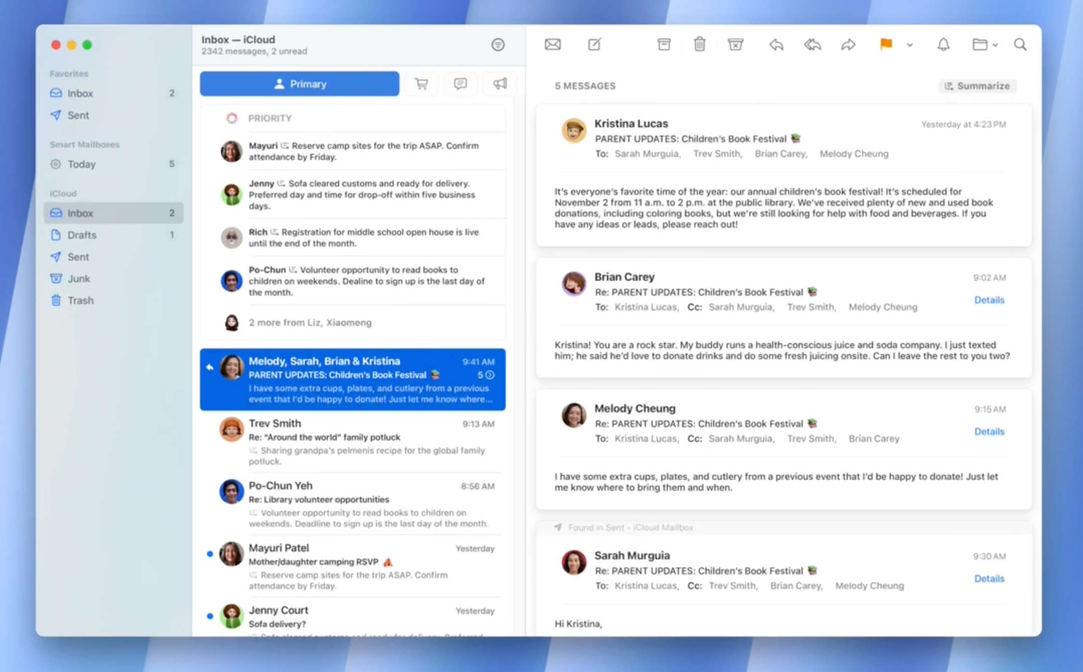Анимация от Apple с показом категорий в Почте на Mac