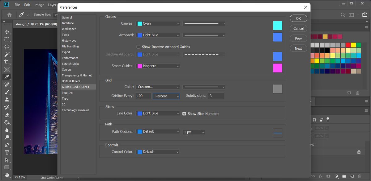Set Photoshop guidelines